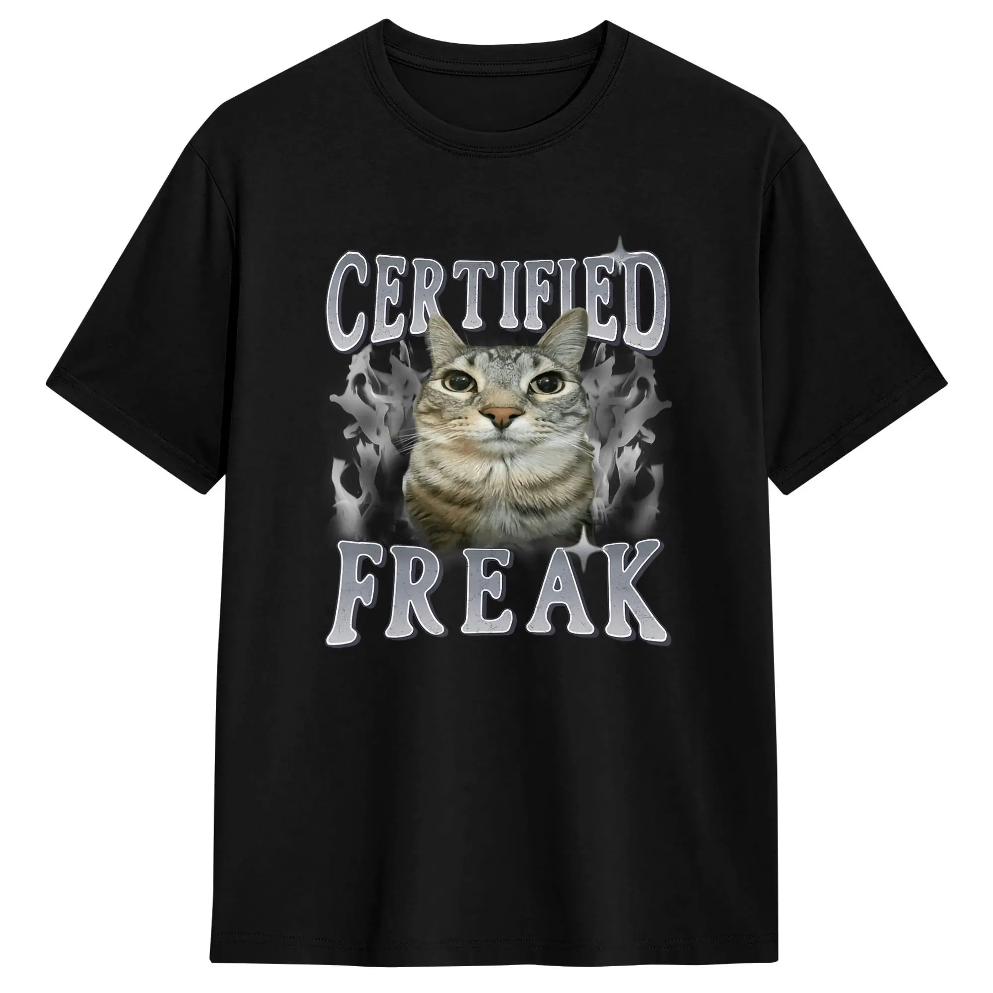 Certified Freak Funny Cat Meme Vintage Kitty Graphic T Shirt  Fashion T Shirts Short-Sleeved Y2K Fun Tshirt Summer Cotton Tees