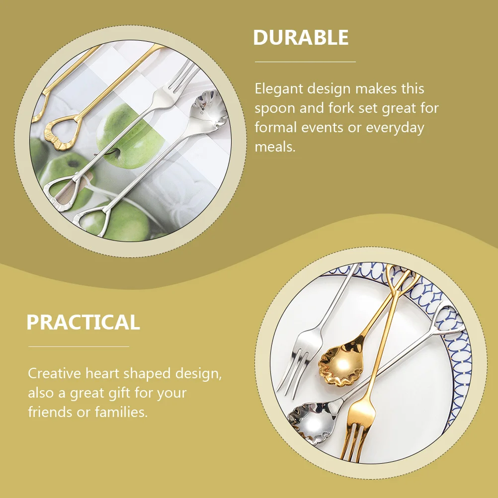 

1Set Stainless Steel Fork Spoon Set Sturdy Flatware Set Elegant Heart Shape for Formal Events Everyday Use Cake Fork