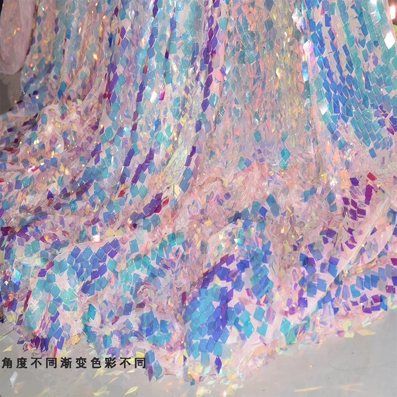 15cm square laser sequin cloth Pink Mash fabric DIY for Background cloth Skirt Dress sewing material reflective gradient colors