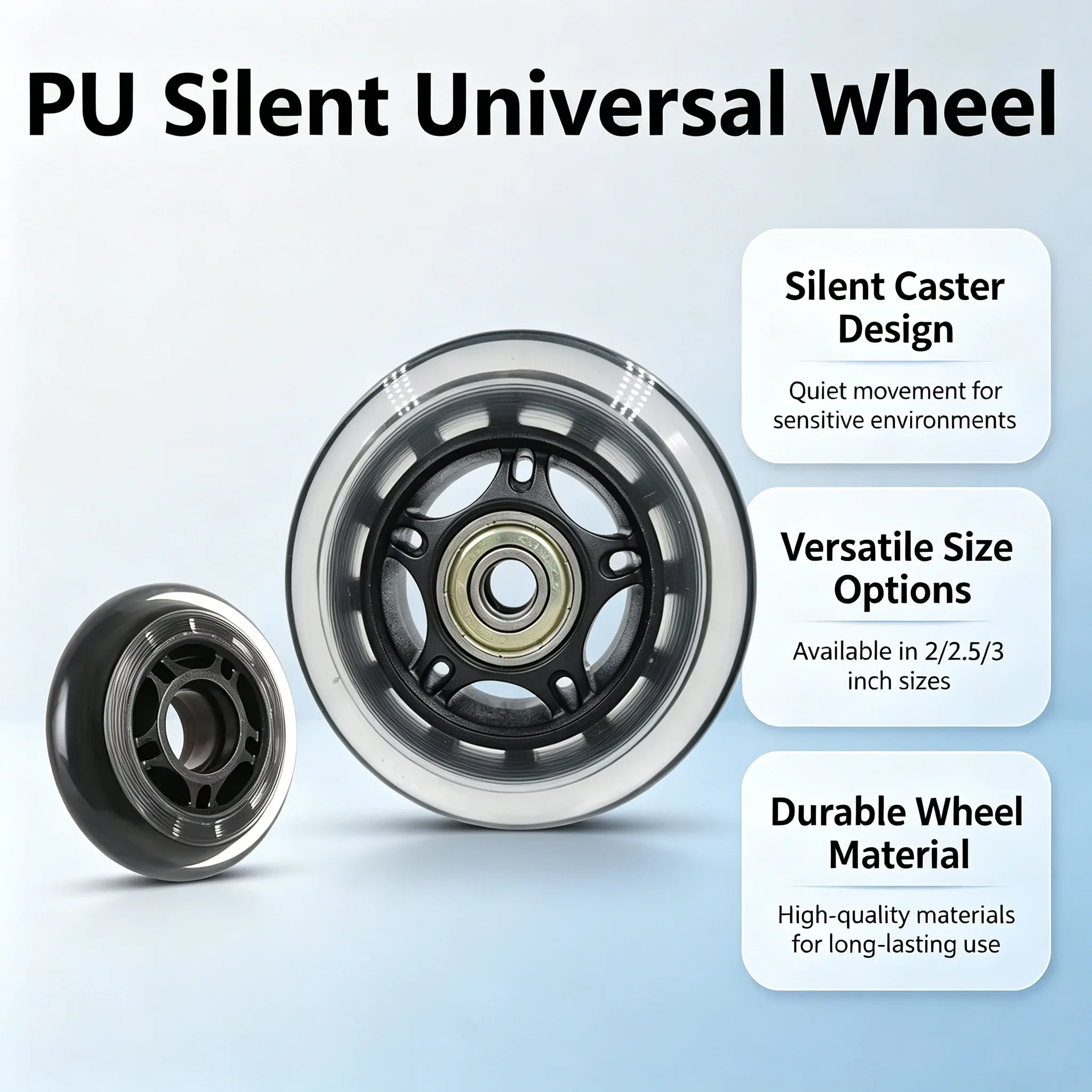 4 Packs Silent Caster Wheels Single Wheel Diameter 50/65/75mm Skateboard Baby Training Wheels 2/2.5/3 Inch Size