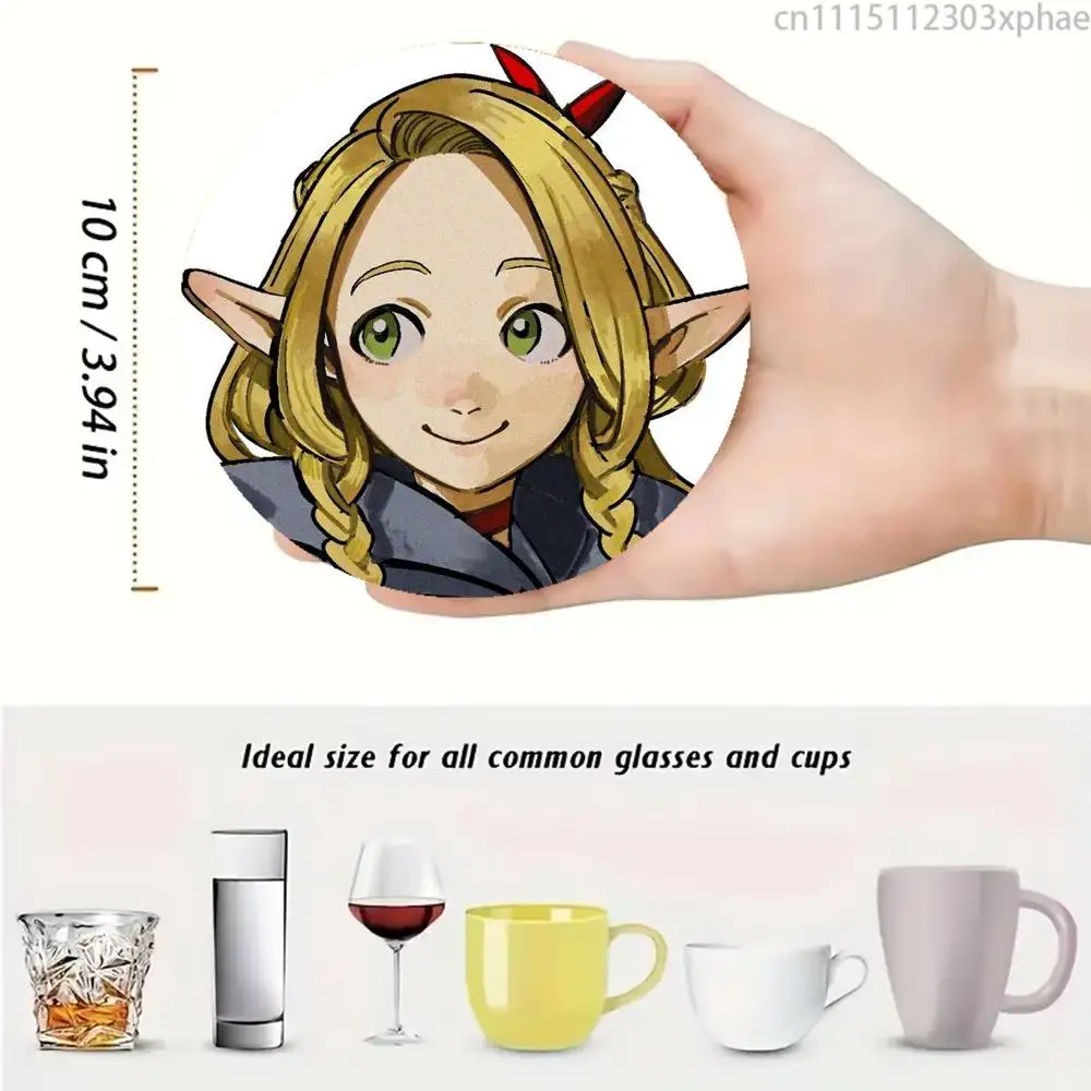 D-Delicious in Dungeon Marcille Elegant Wooden Coaster Handcrafted Wood Grain - Perfect for Coffee, Tea, Home, Bar Decor
