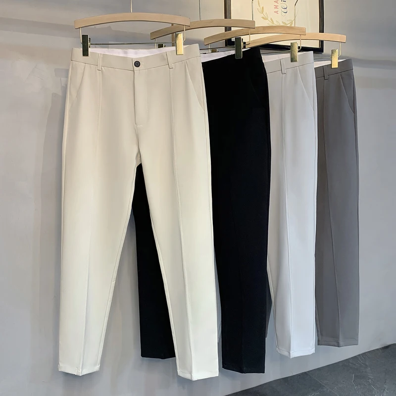 

Spring Autumn Men's Slim Fit Trousers Faionable Korean Sle Nine Points Suit Pants Multiple Colors Available Busin Casual