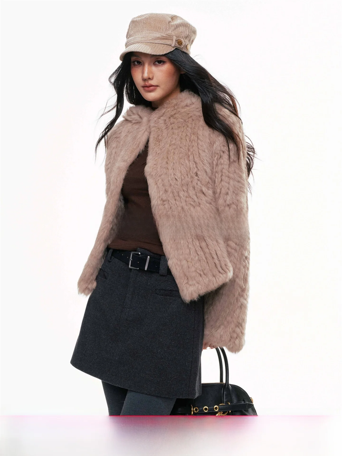 

CHILL ZOEY Luxury Rabbit Fur ort Coat Women's Soft Casual Sle Autumn Winter Outerwear Comfortable Fit Straight Cut Design