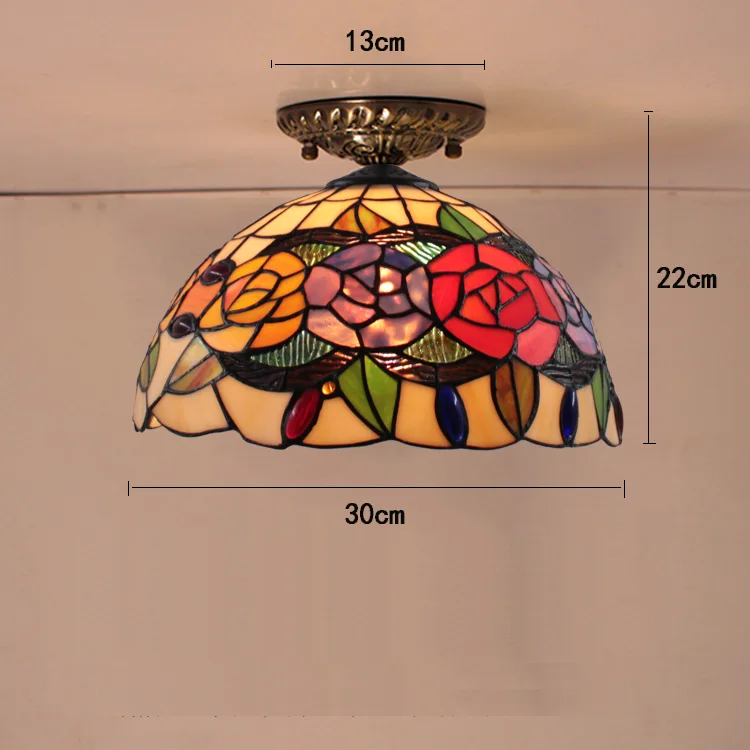 Tiffany 11.8 Inch Small Ceiling Light Multi Style Led Lights Stained Glass In Porch Dining Bedroom Aisle Front Porch Decoration