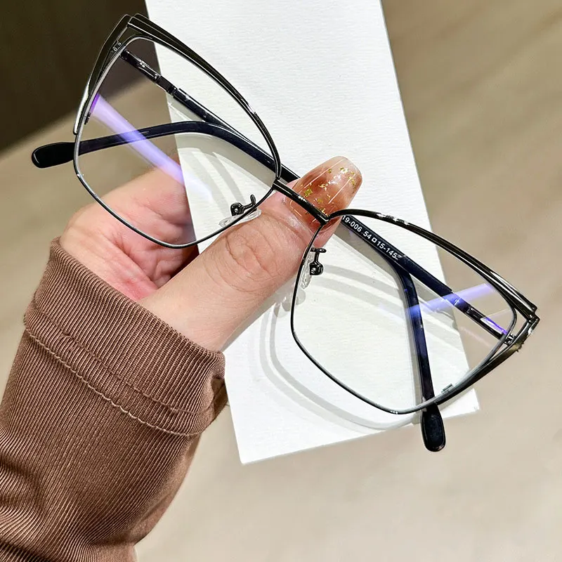 Women Metal Myopia Glasses Fashion Square Spring Hinge Resin Optical Myopic Eyeglass Custom Prescription Spectacles #304045