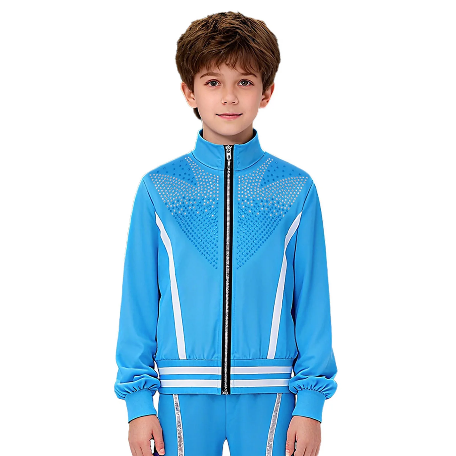 الأطفال الأولاد طويلة الأكمام الشكل التزلج على الجليد التزلج على الجليد زي لامعة الراين جاكيت زيبرا أعلى لأداء الممارسة