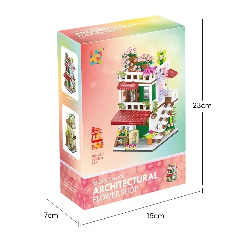 Loz-Folding Building Blocks Toy, DIY Coffee Shop, Leji Ideal Flower House, Street View, Building Block Puzzle, Assembly Toy, Decoração