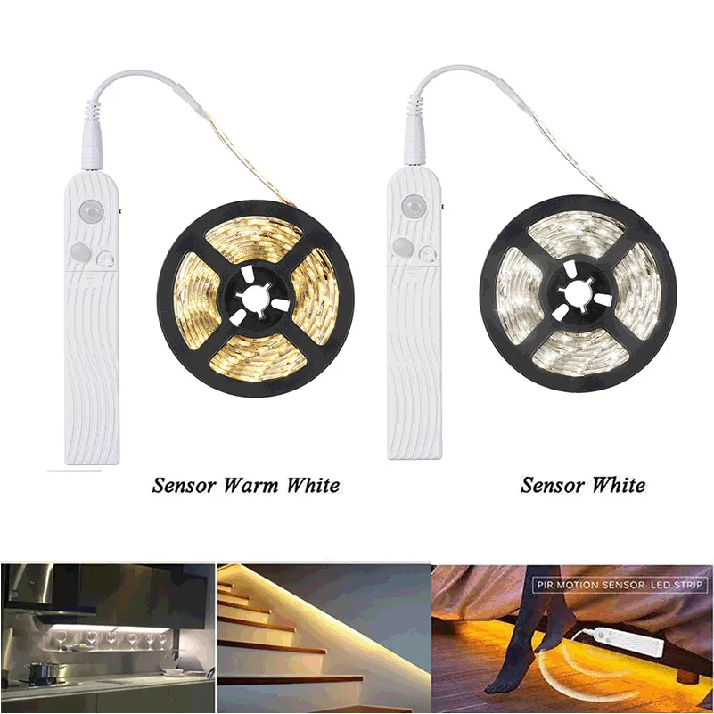 5M PIR Led Motion Sensor LED Strip Lamp 5V Led Under Cabinet Lamp Tape Ribbon Diode Light Battery Powered TV Backlight Lighting