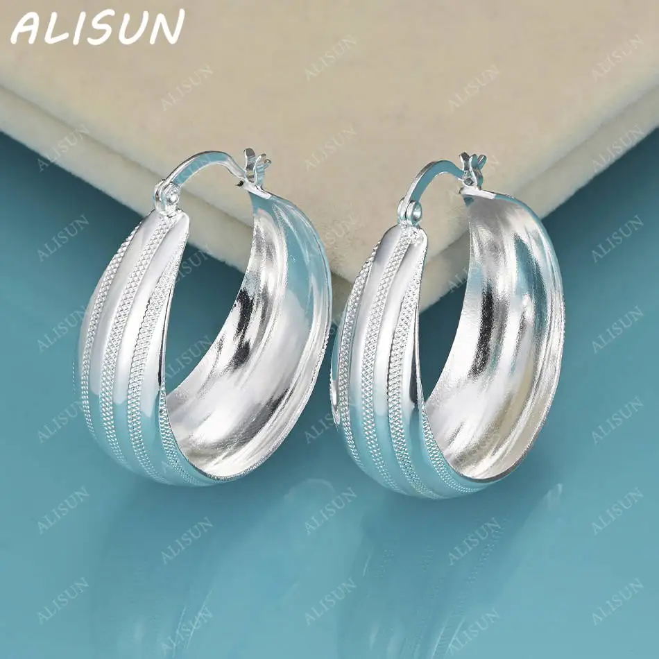 

ALISUN 925 Sterling Silver 25mm Wide Round Hoop Earrings Fashion Party Charm Trend Birthday Gifts