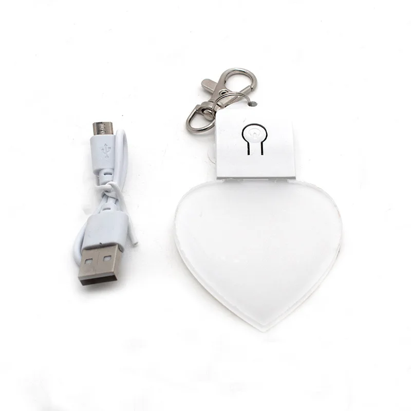 10pcs New Heart LED Light Keychain Cute Colorful LED Night Light Keyring With Acrylic LED Pendants For Heat Transfer Print