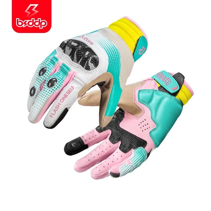 Letnie oddychające męskie damskie rękawice motocyklowe skórzane rękawice motocrossowe z karbonowymi kostkami i antypoślizgową dłonią