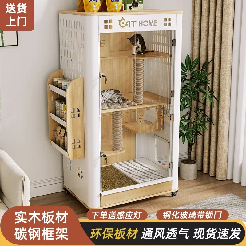 cage  villa household solid wood indoor  nest toilet integrated large space cat house  house luxury