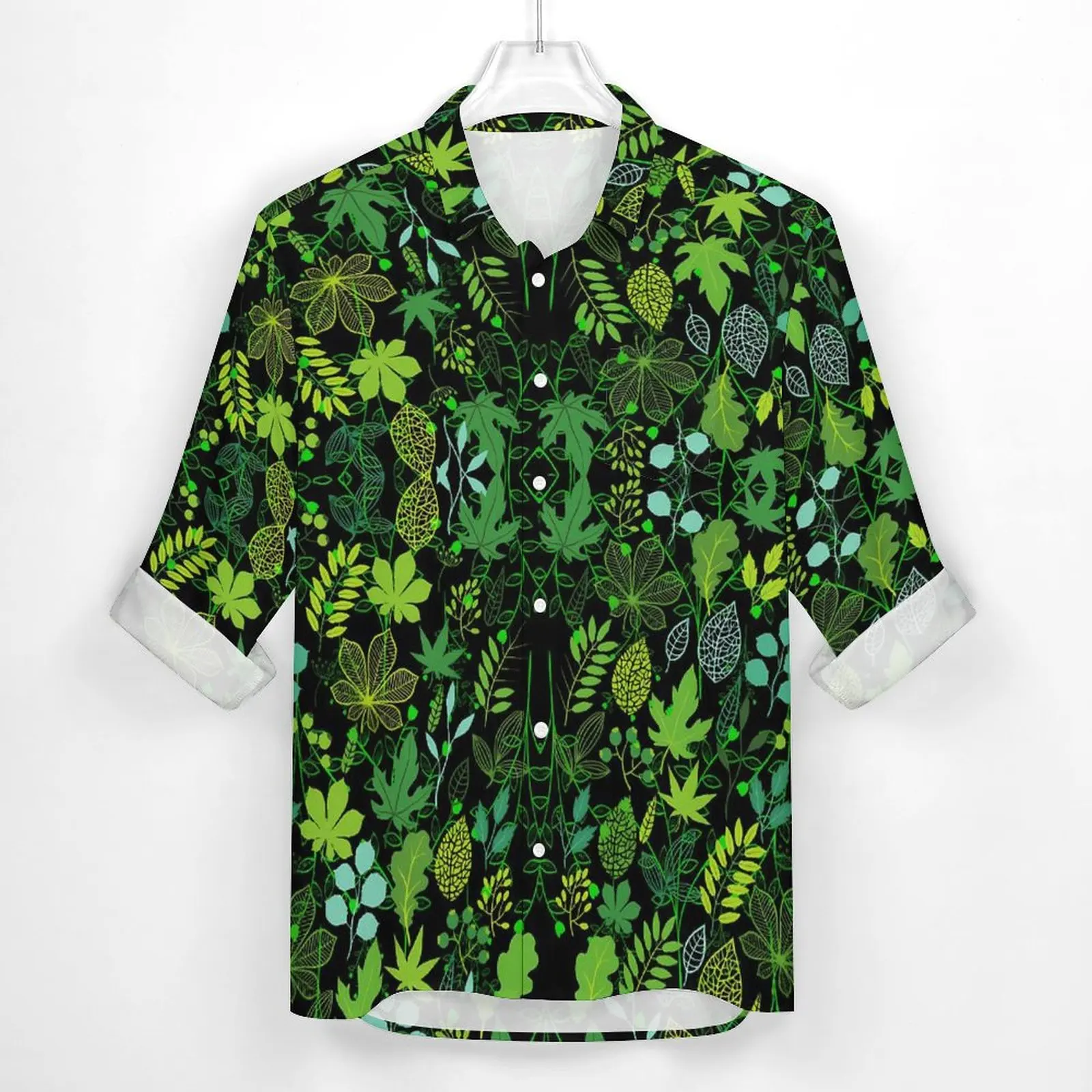 Plant Print Shirt Autumn Green Leaves Casual Shirts Man Cool Blouses Long Sleeve Custom Stylish Clothing Big Size