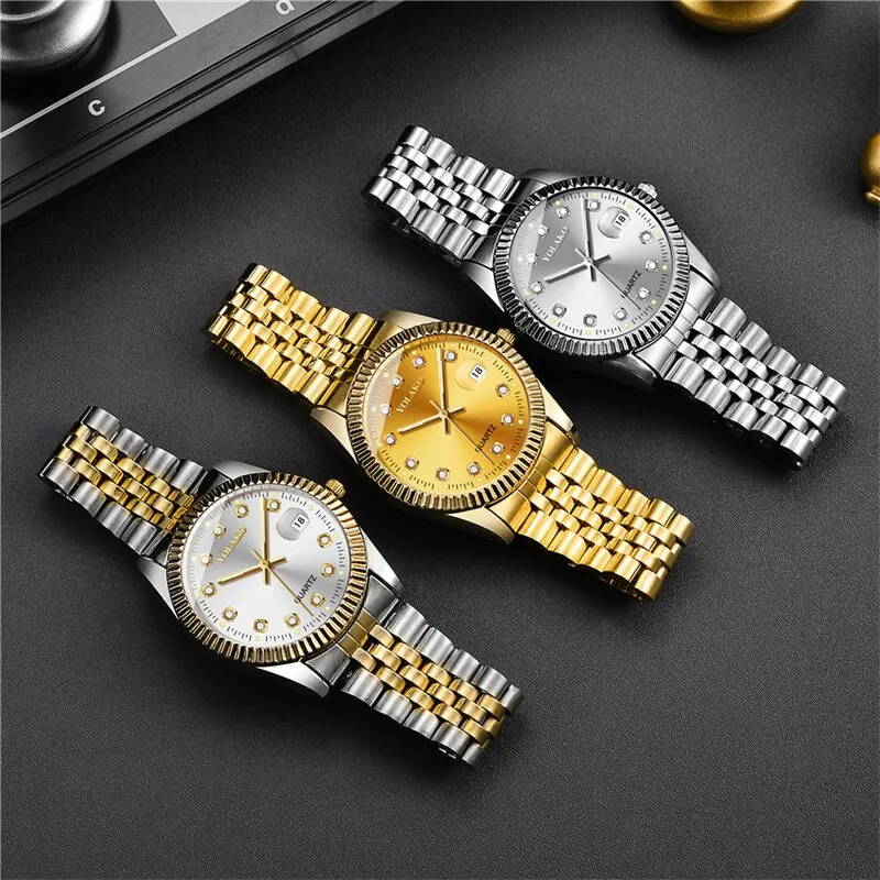 Fashion Diamond Calendar Mens Watches Business Luxury High Quality Quartz Watch For Men Stainless Steel Wristwatch Reloj Hombre