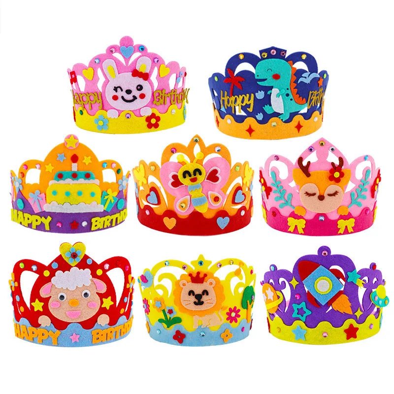 3Pcs Kids Birthday Hat Creative DIY Handmade Crown Craft Hat Toys Children Non-woven Sequins Art Toy Kids Toy Party Birthday