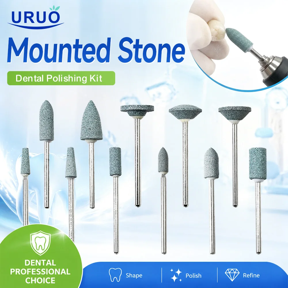 100pcs Green Stones Dental for Contour Ceraminc 2.35mm HP Mounted Stones Polishing Tools Medium Dentistry Grinding Materials