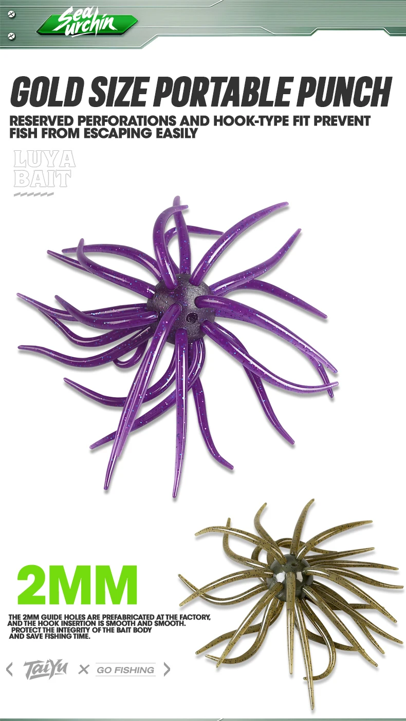 TAIYU 13cm Coike Urchin Weichköder, langlebiger Elastomer-Köder mit Tentakeln für Raubfische, Silikonköder, künstlicher Wurmköder – Detail 8