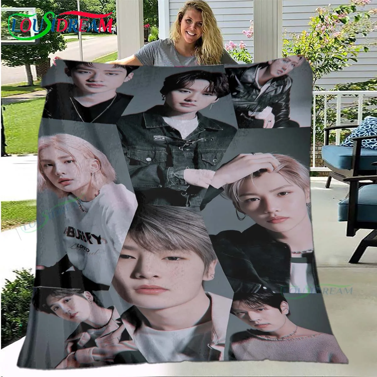 

Kpop Singer Boy Band Fashion Pattern Blanket Flannel Thin Blanket Portable Home Travel Office Lunch Break Blanket Birthday Gift