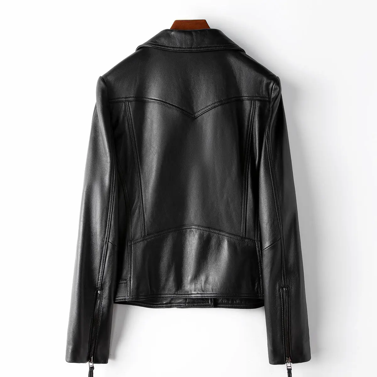 Veste de style moto en peau de mouton véritable, vêtements simples, petite quantité, Haining, printemps, nouveau, 2024