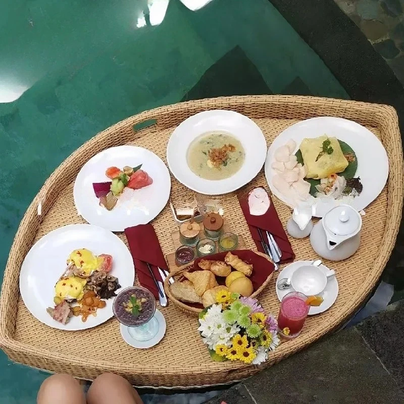 Floating tray Breakfast tray Outdoor pool B & B Hotel Hot spring supplies Fruit tray Internet celebrity rattan basket