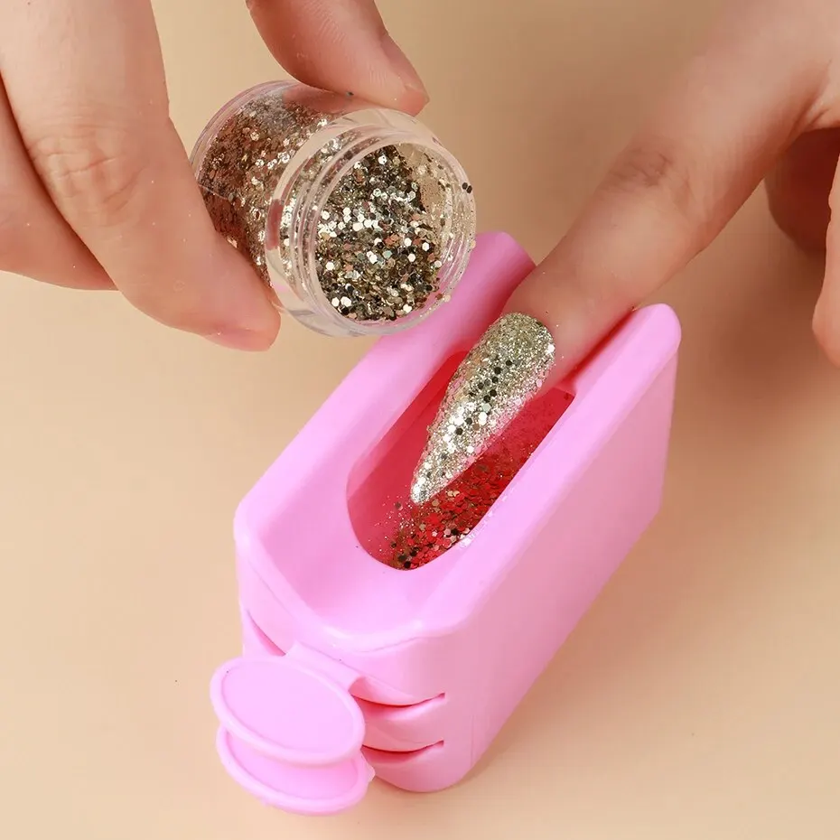 Double Layer Nail Glitter Powder Recycle Box Nail Tool Dust Collector Sequin Rhinestone Container Holder Manicure Storage Case