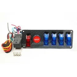 12V Auto LED Toggle Ignition Switch Panel Racing Car Engine Start Push Set Kit 4 Blue & 1 Red LED Toggle Button Panel