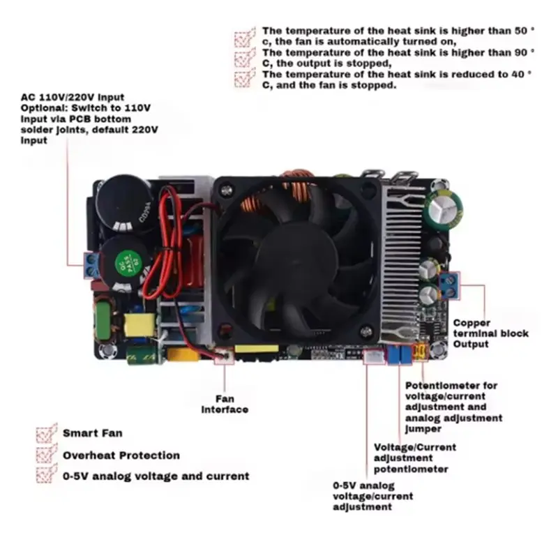 Y42A-AC220V To DC0-80V 350W Adjustable Constant Voltage Current Switching Power Supply Module High-Power For Electronics
