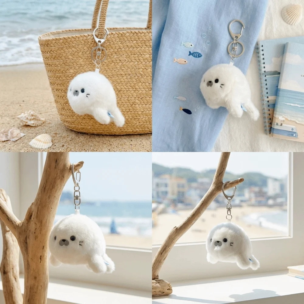 Cute Mini Marine Animal Plush Doll Funny Stress Relief Squeeze Toy Plush Keychain Cartoon Plush Pendant Keychain Decor