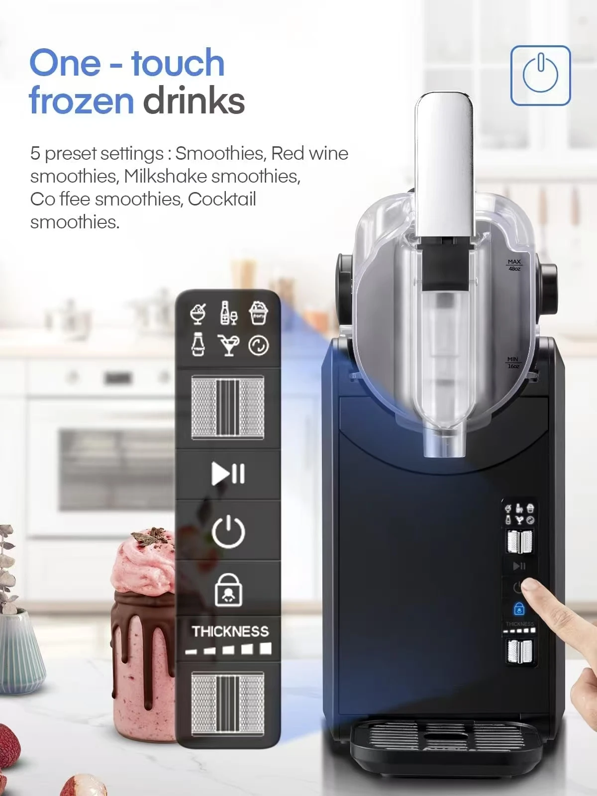 2L Electric Automatic Ice Cream Maker 5 Presets Quick zing Stainless Steel Frozen Margaritas Slushies Black White Household