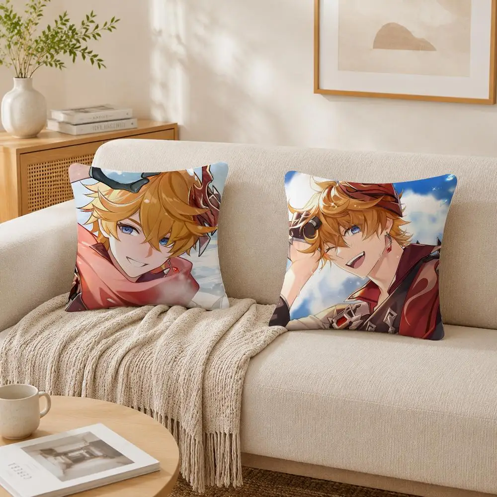 G-Genshin Impact Tartaglia Cushion Cover Plush Decorative Pillow Case With Hidden Zipper Cutecore Room Decor For Home