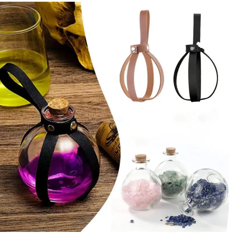 【S】Medieval Wizard Witch Dark Magic Cork Potion Glass Bottle Holder Steampunk Alchemist Healer Larp Cosplay Costume Belt Tool