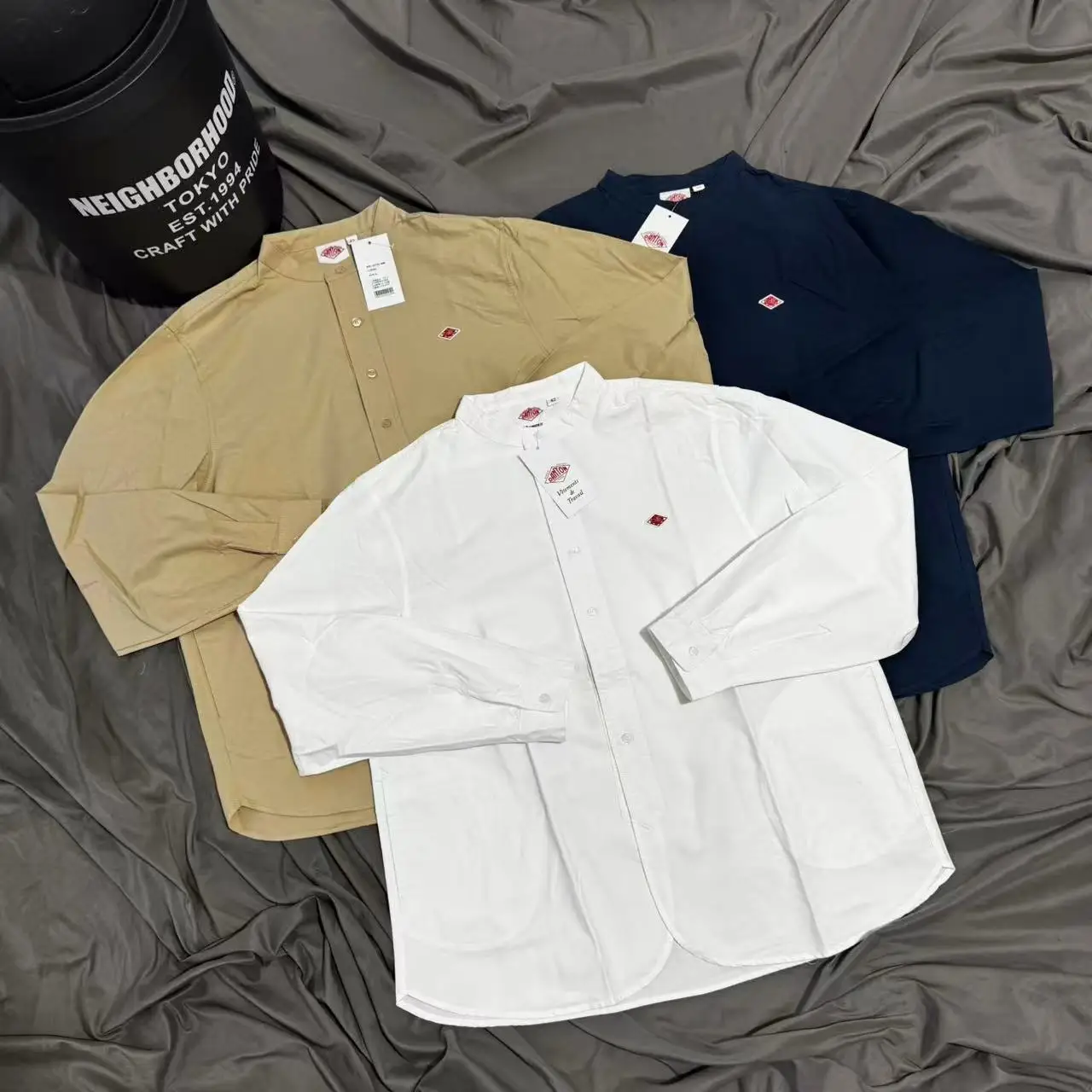 Japanese-style trendy DANTON Henry collar single-breasted long-sleeve shirt with small logo, versatile