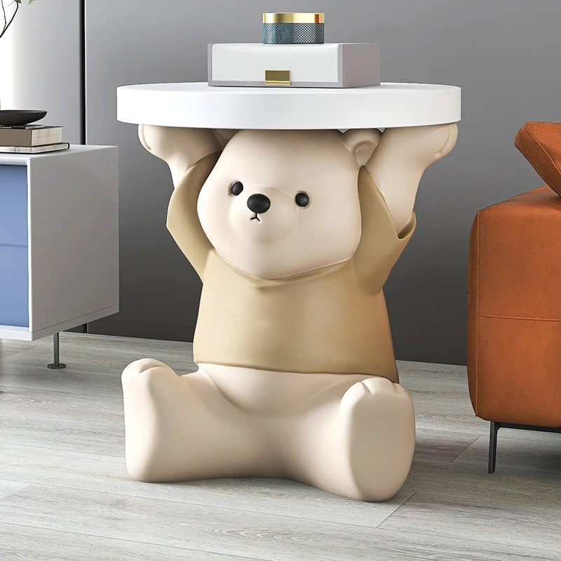 Home Decor Bear Statues Animal Side Table Nordic Room Decor Figurines Bedside Cupboard Living Room Decorative Round Coffee Table