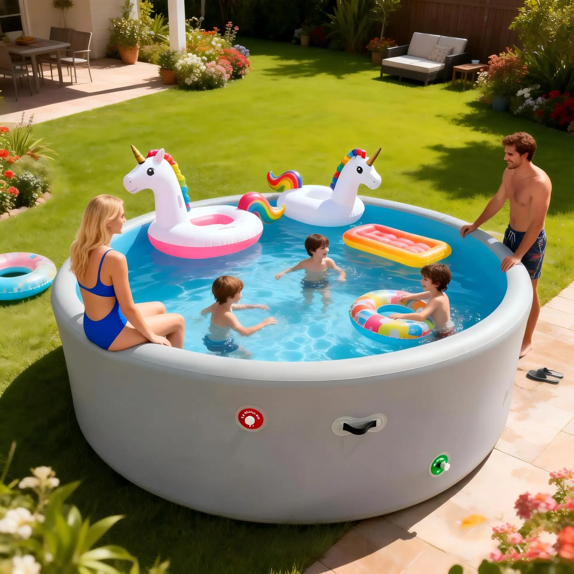 High Stability Drop Stitch Inflatable Swimming Pool Rigid Wall Above Ground Pool Easy Setup Portable Garden Spa for Outdoor Fun