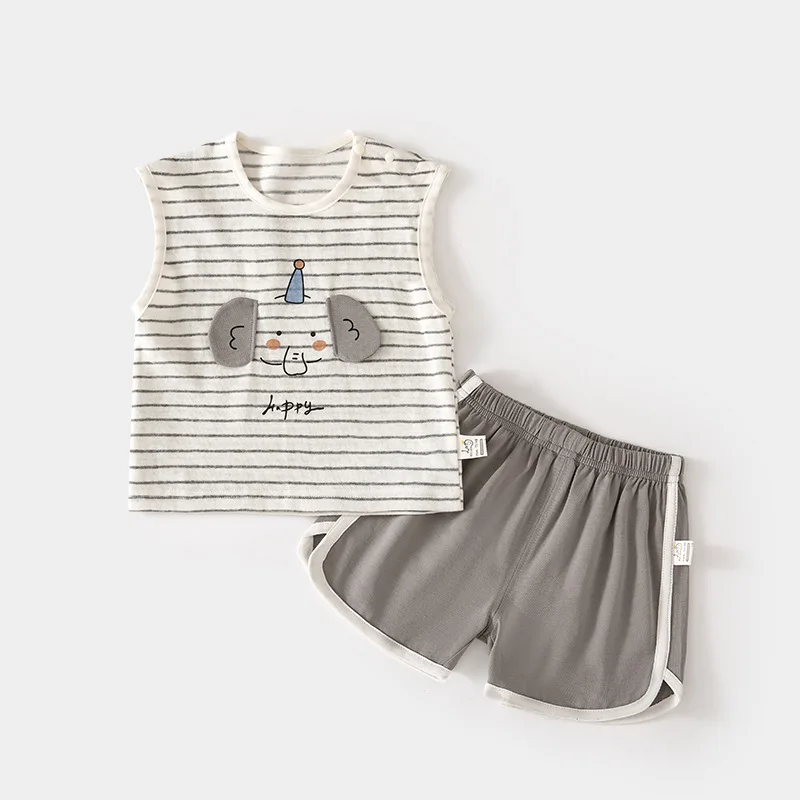 Baby Sleeveless T-shirt Suit Home Wear Thin Thin Summer Children's Shoulder Open Shorts Loose Baby Vest
