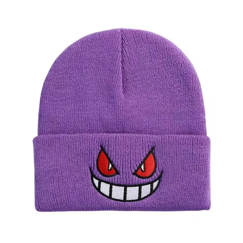 Cartoon Embroidered Beanies Popular American Anime Cartoon Embroidered Knitted Autumn Winter Warm Hat Wool Hat Gengar Beanies