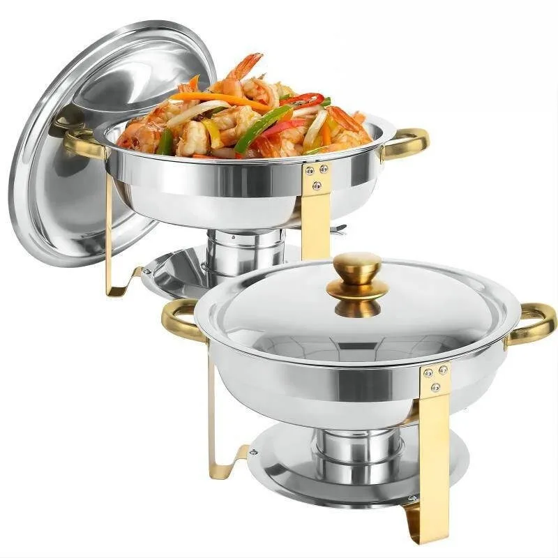 Heavy Duty Buffet Chafing Dish with Alcohol Burner, Round Food Warmer for Banquet Catering, Stainless Steel Server