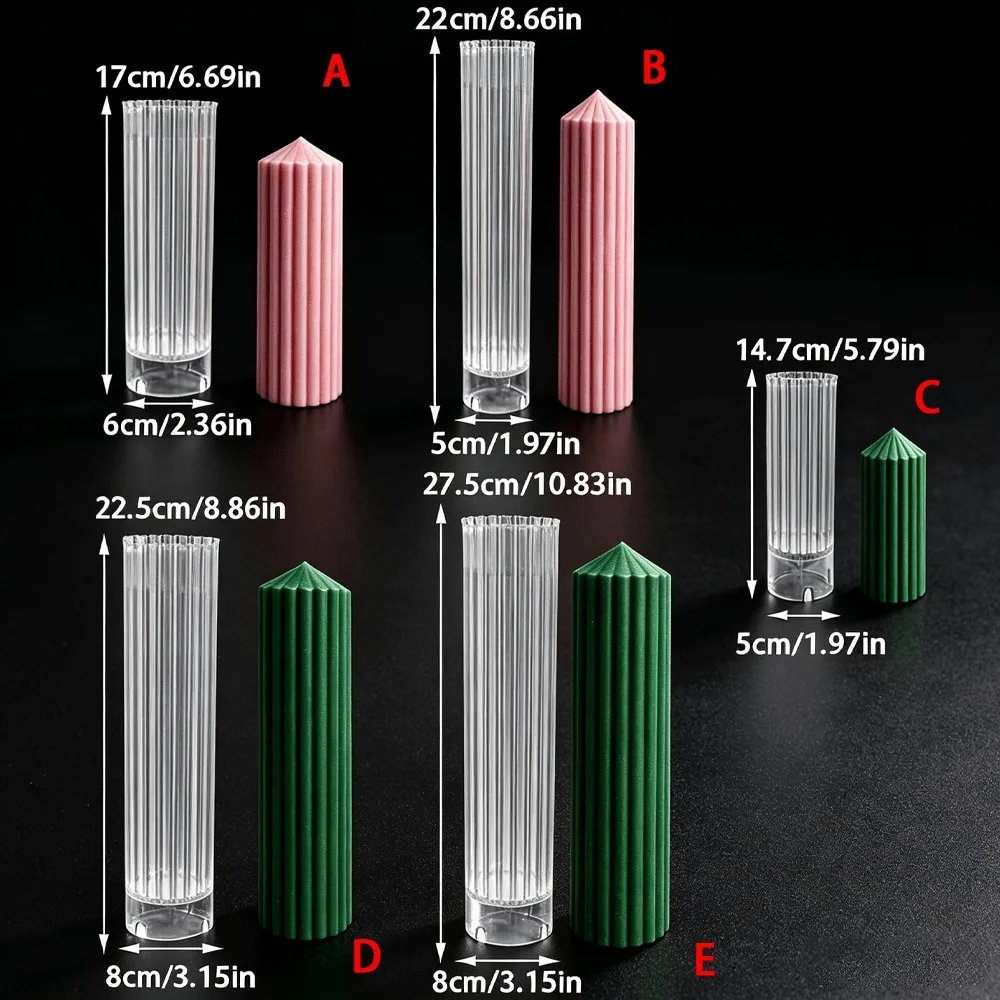 Multi Taper Pillar Acrylic Candle Mold Wrinkle Geometric PC Vertical Stripe Roman Column DIY Home Decor Christmas Party Gift