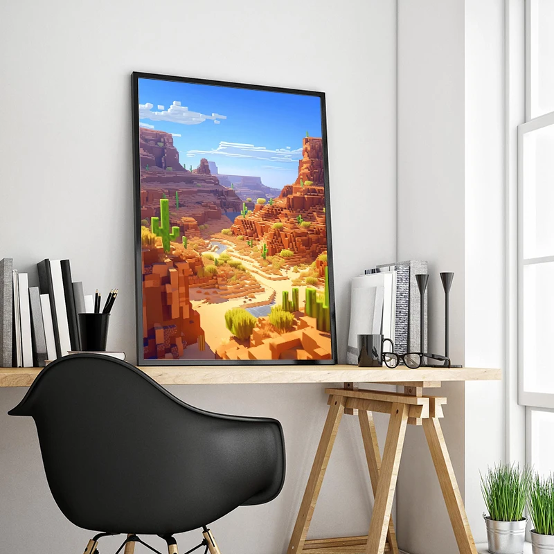 Video Game Block Pixel World  Landscape Style Canvas Poster Painting Print Wall Art Picture for Living Room Home Decor Cuadros