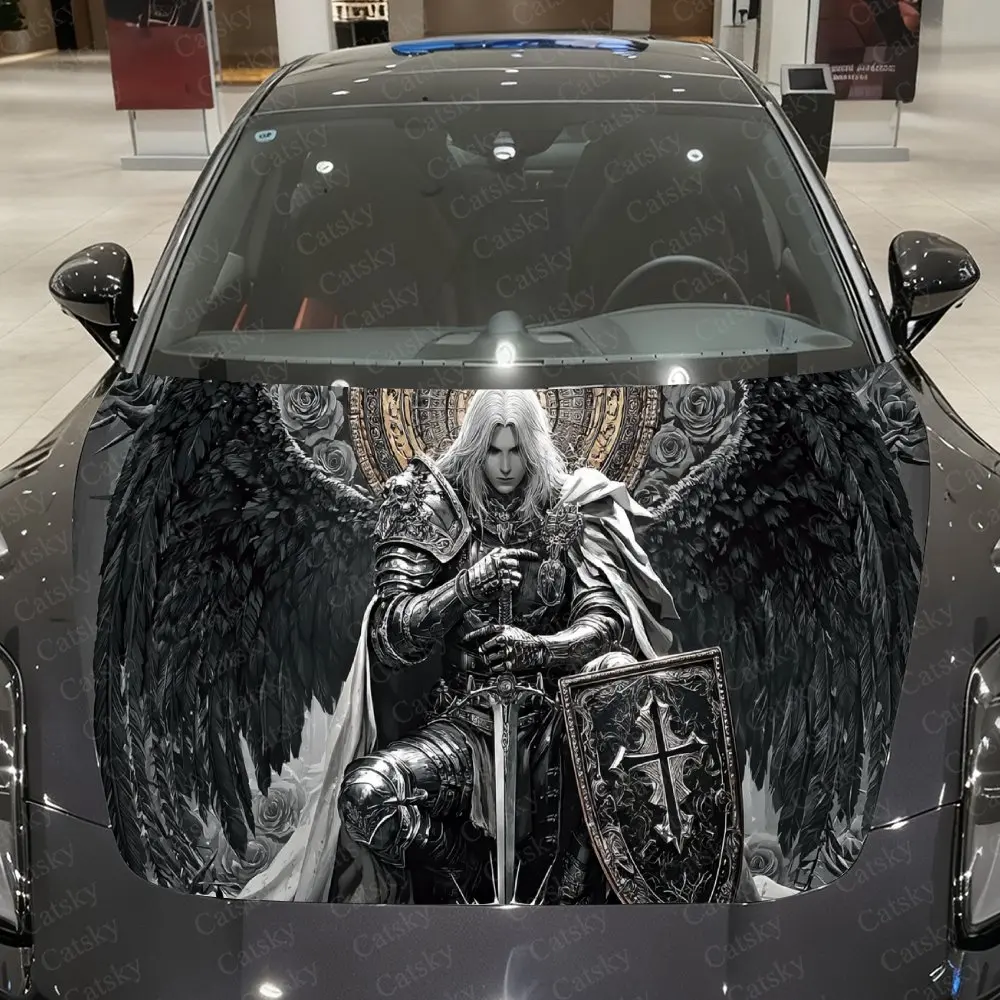 

Виниловая пленка для автомобиля Black Winged Paladin, водонепроницаемая наклейка на капот автомобиля из ПВХ, самоклеящиеся устойчивые к царапинам наклейки