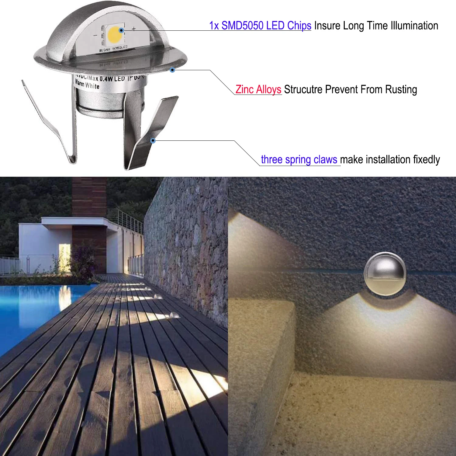 Half-Moon SMD5050 LED Stair Lights Low Voltage Outdoor Recessed Landscape Pathway Yard Garden Step Floor Lamps Waterproof