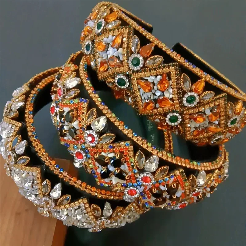 Vintage Baroque Rhinestone Headband Geometric Crystal Hairband Headdress Personality Prom Catwalk Bridal Headbands For Women