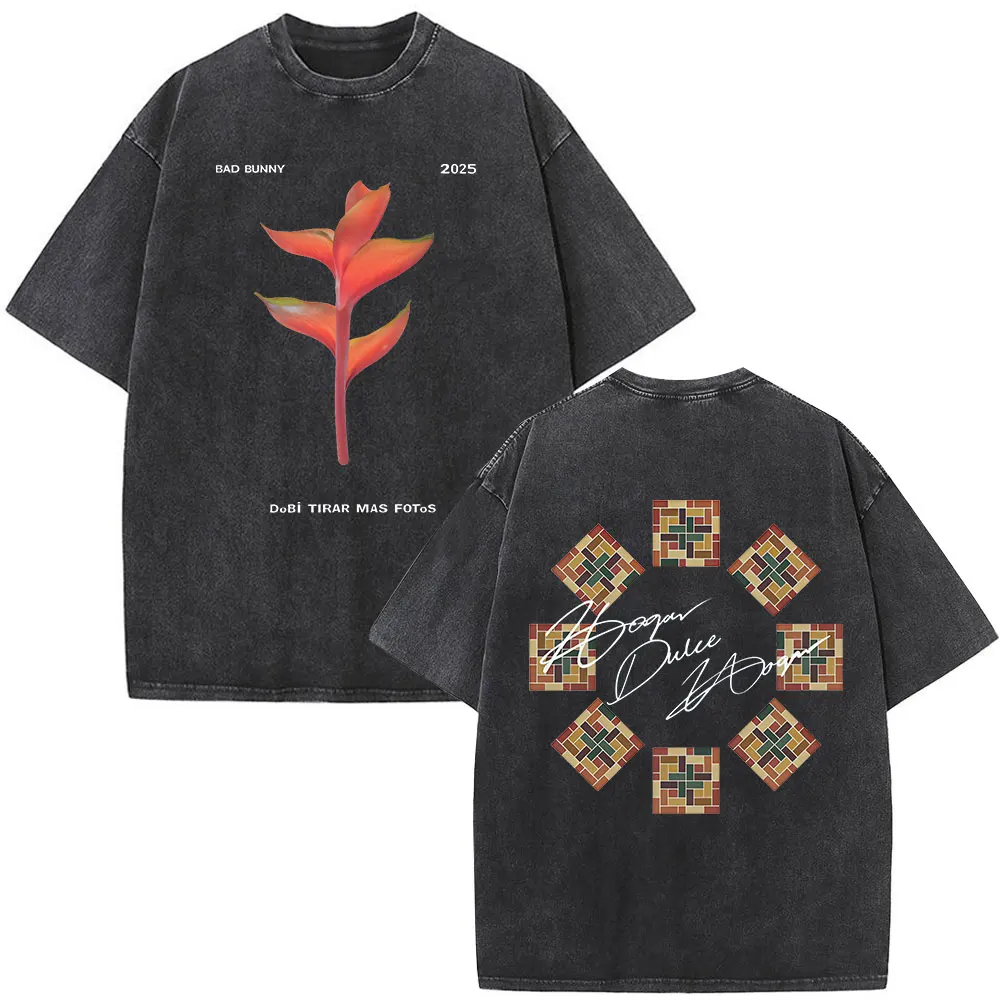 Camiseta Vintage lavada Bad Bunny DTMF Merch Heliconia, camiseta Debi Tirar Mas Fotos, camiseta de gran tamaño de Hip Hop a la moda para hombre