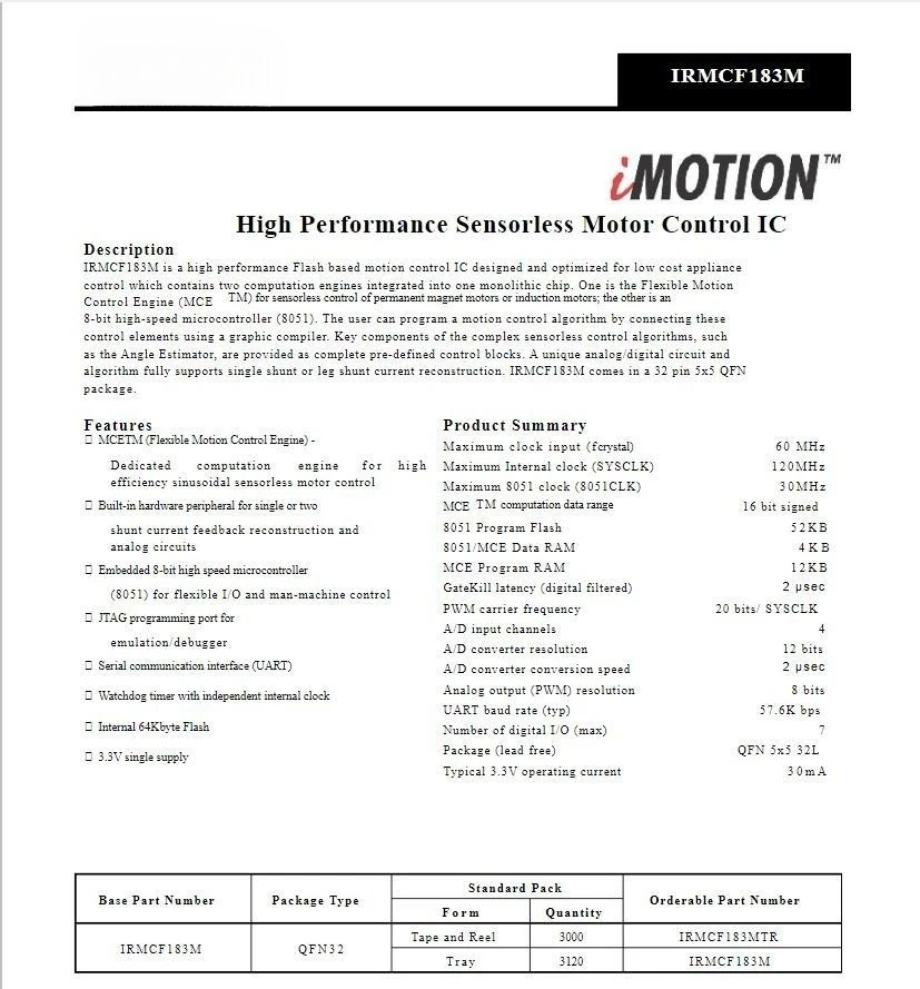 고성능 센서리스 모터 제어 IC, IRMCF183MTR MCF183 QFN-32, IRMCF183M IRMCF183, 오리지널, 100% 품질, 1-5 개