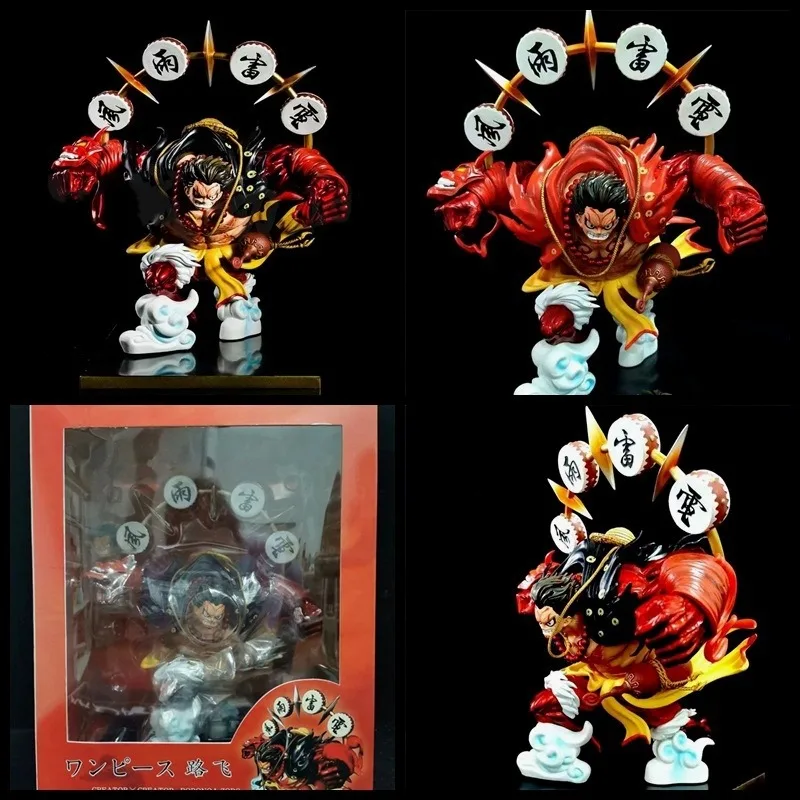One Piece Luffy Gear 4 Snakeman GK Statue Kabuki Edition Black/Red Interchangeable Face Anime Figure Collectible Model