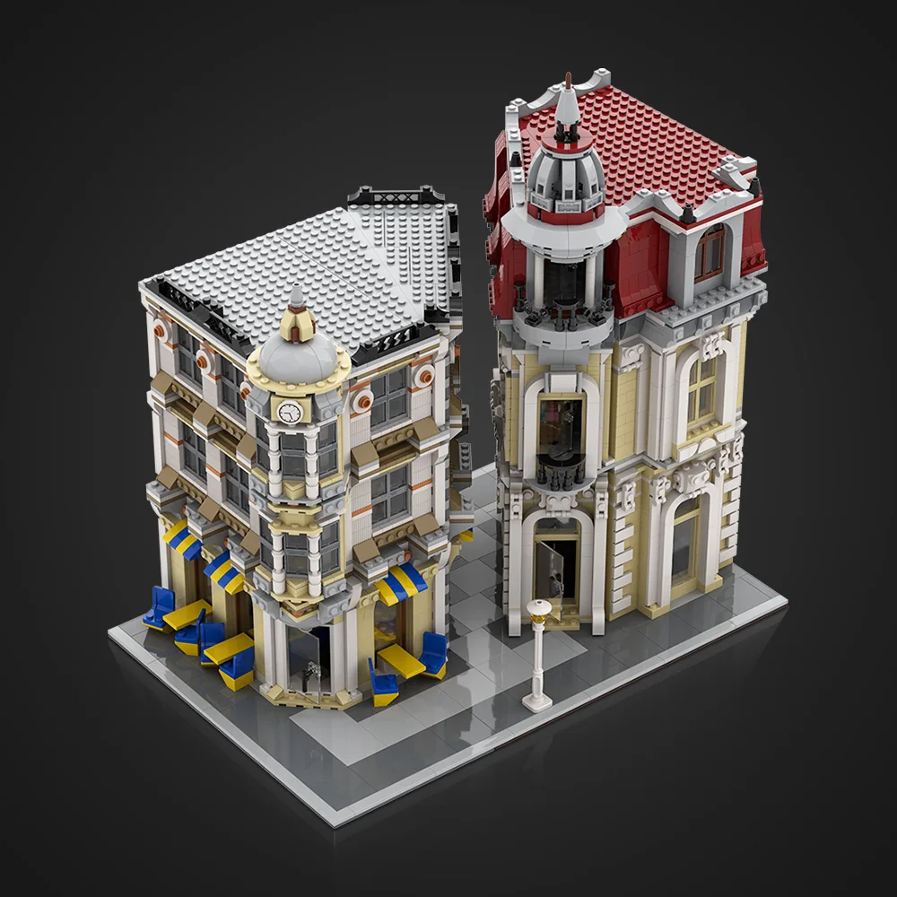 MOC クラシックコーナー路地ビルディングブロックモデルレトロコーナー路地建築ストリートビューレンガ組立おもちゃ子供 DIY ギフト