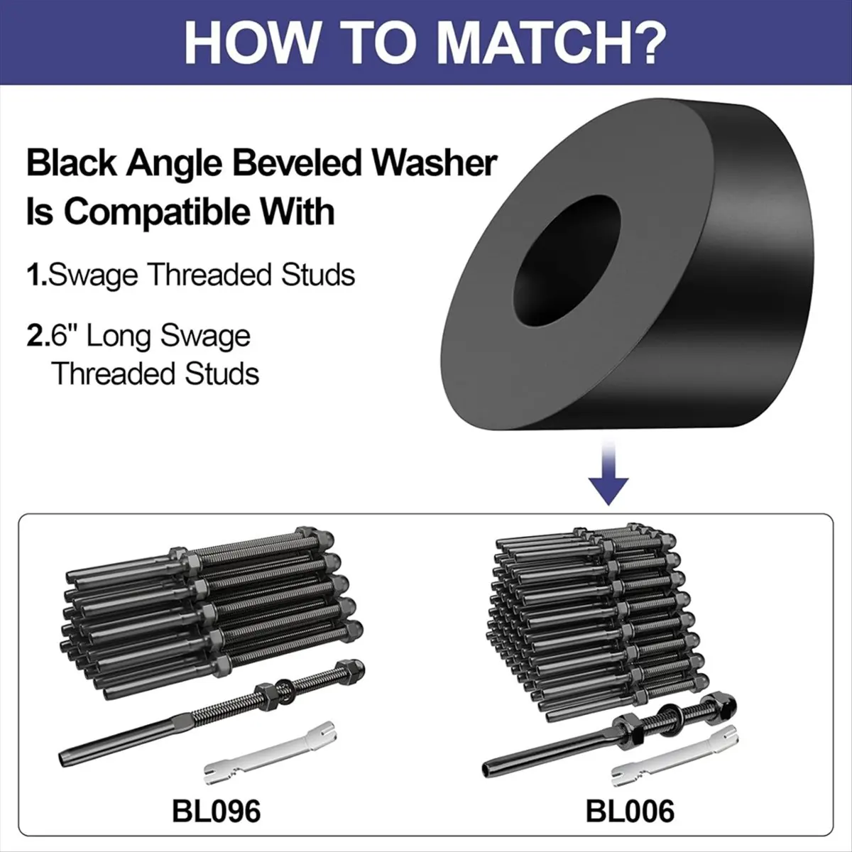 FOR HOME 20 Pack 1/4In ID Angle Washers for Cable Railing Posts, for 1/8In 5/32In 3/16In Deck Cable Railing Cable Railing Angled