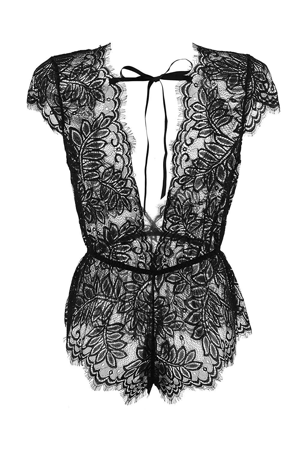 

Сексуальное кружевное белье-боди с глубоким вырезом и открытой промежностью