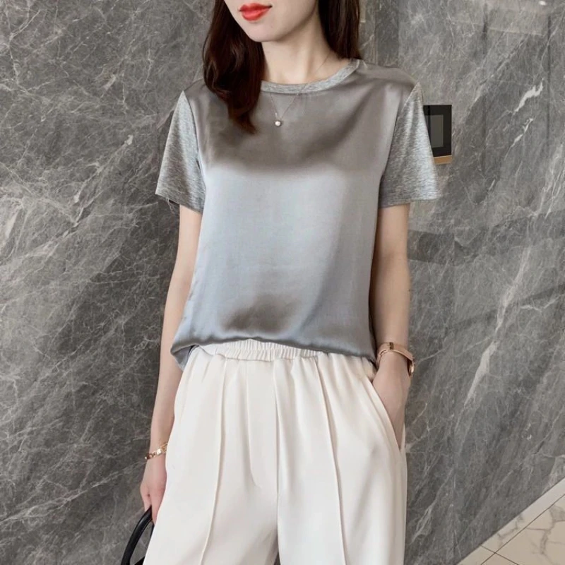 

Temperament Simplicity Loose Solid Tops Tees Women Clothing Short Sleeve Printing Vintage T Shirts Casual Fashion Women Clothing