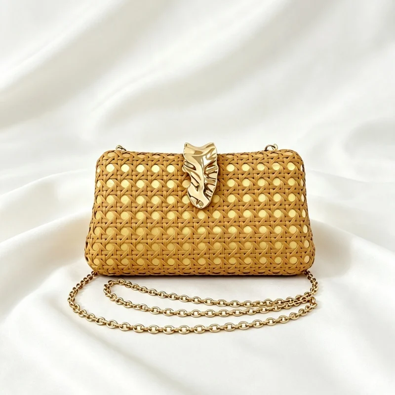 Woven Texture Dinner Bag Women's Gold Buckle Evening Clutch 2026 Fashion Style Crossbody Summer Holiday Purse Bolsos De Noche